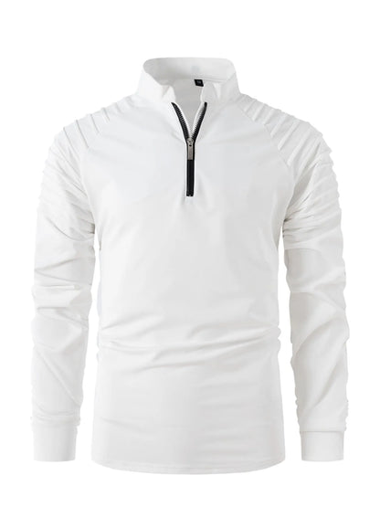 Men's long sleeve zip neck polo shirt in cotton blend, slim fit, available in eight colours and sizes S to XXXL.