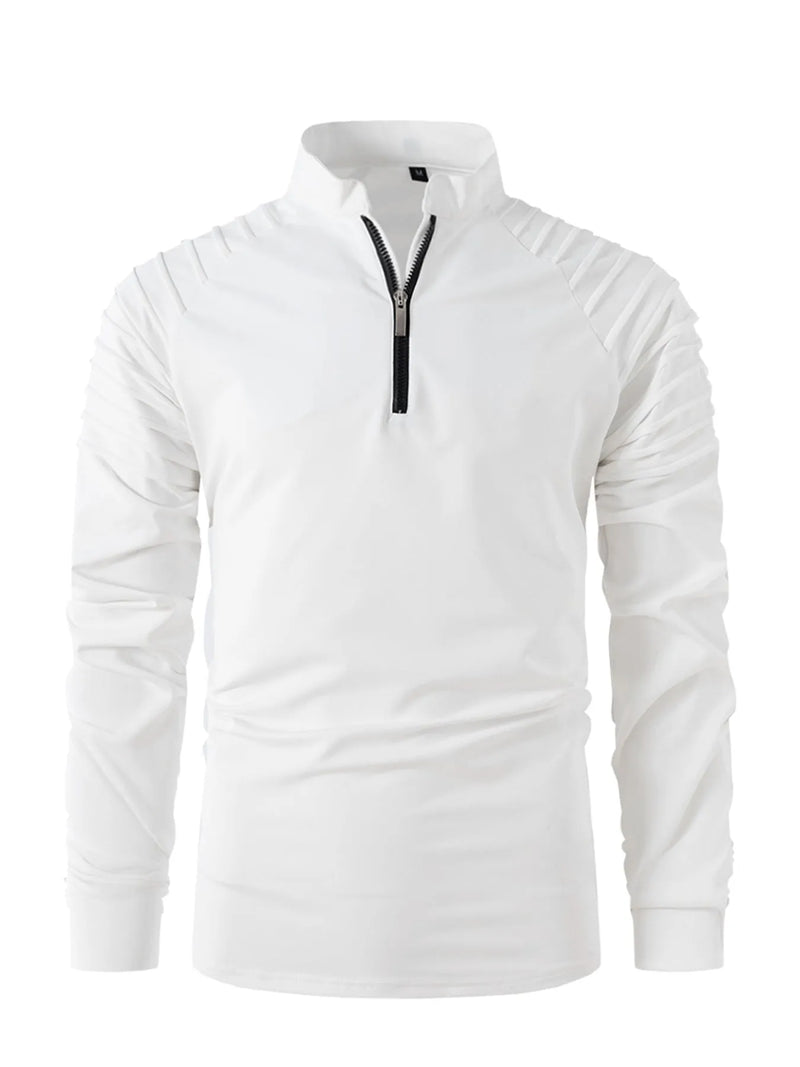 Men's Long Sleeve Polo Shirt with Zip Neck in Cotton Blend, Slim Fit Casual Top for Spring and Autumn, Sizes S to XXXL, Available in Eight Colours