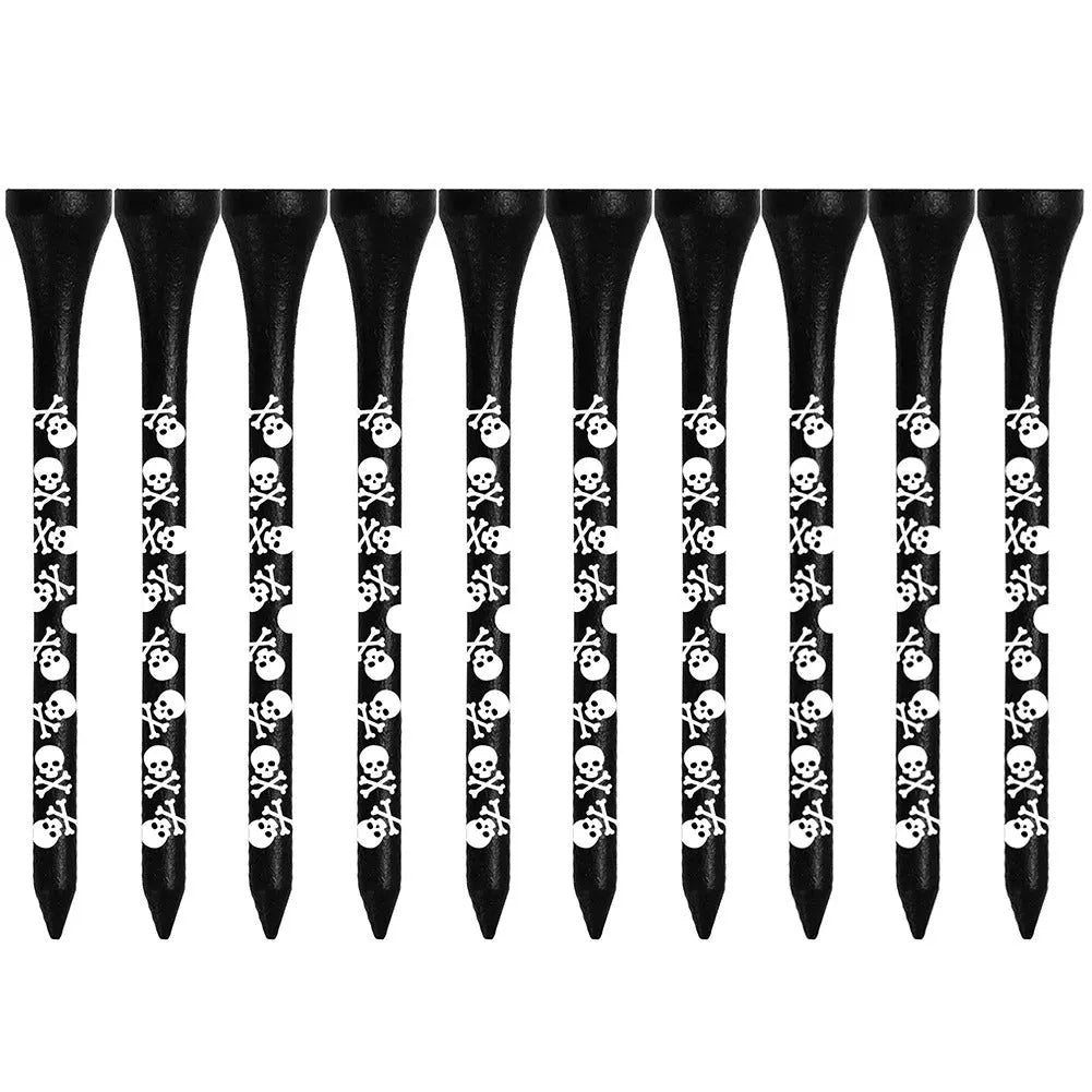 Black bamboo golf dowel pins with skull print in 70mm and 83mm sizes