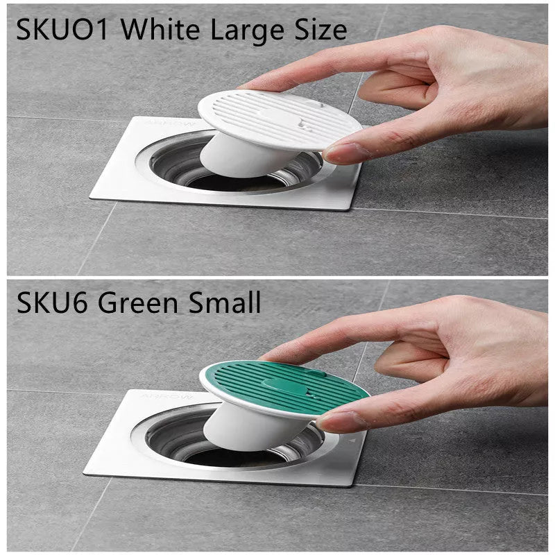 Whale Magnetic Suction Floor Drain Cover in white, orange, or green, blocking sewer odors with a tight seal