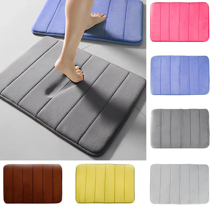 Memory foam bathroom carpet with coral fleece surface and non-slip latex backing in beige colour