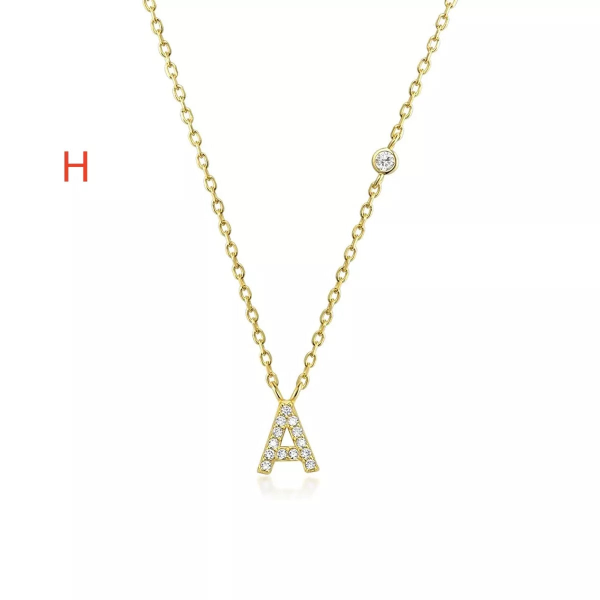 Custom Initial Necklace with sparkling CZ pendant, available in gold or silver finish