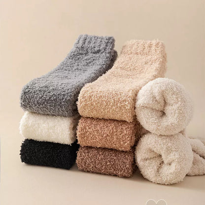 Winter warm plush socks for women with dual-purpose heel and knee protection