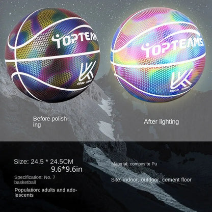 No. 7 basketball with holographic reflective surface and fluorescent design in Chroma and White colours