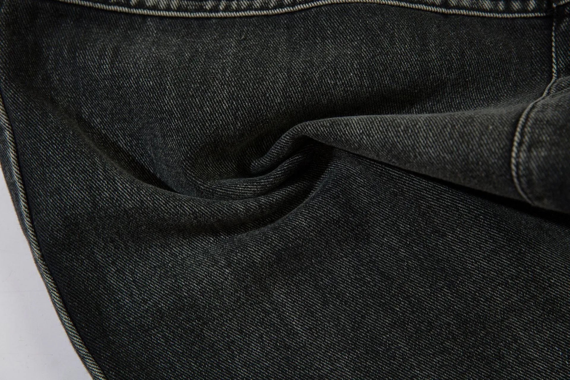 Men's black wide-leg cotton trousers with embroidery details on mid waist design