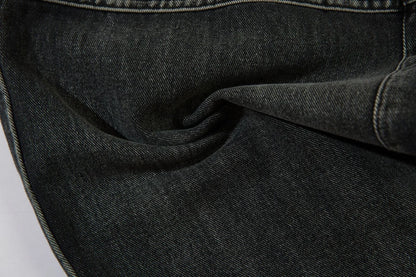 Men's black wide-leg cotton trousers with embroidery details on mid waist design