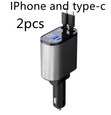 A sleek, metal 100W car charger with USB and Type-C ports for fast charging on the go