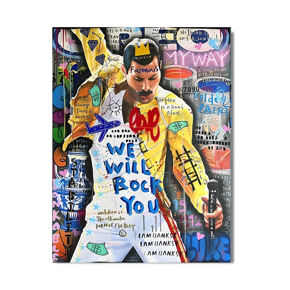 Spray-painted abstract graffiti artwork on frameless canvas poster showing urban street art design