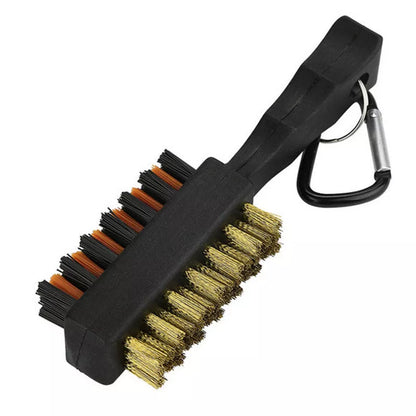 Double-sided golf club cleaning brush with nylon and steel wire sides