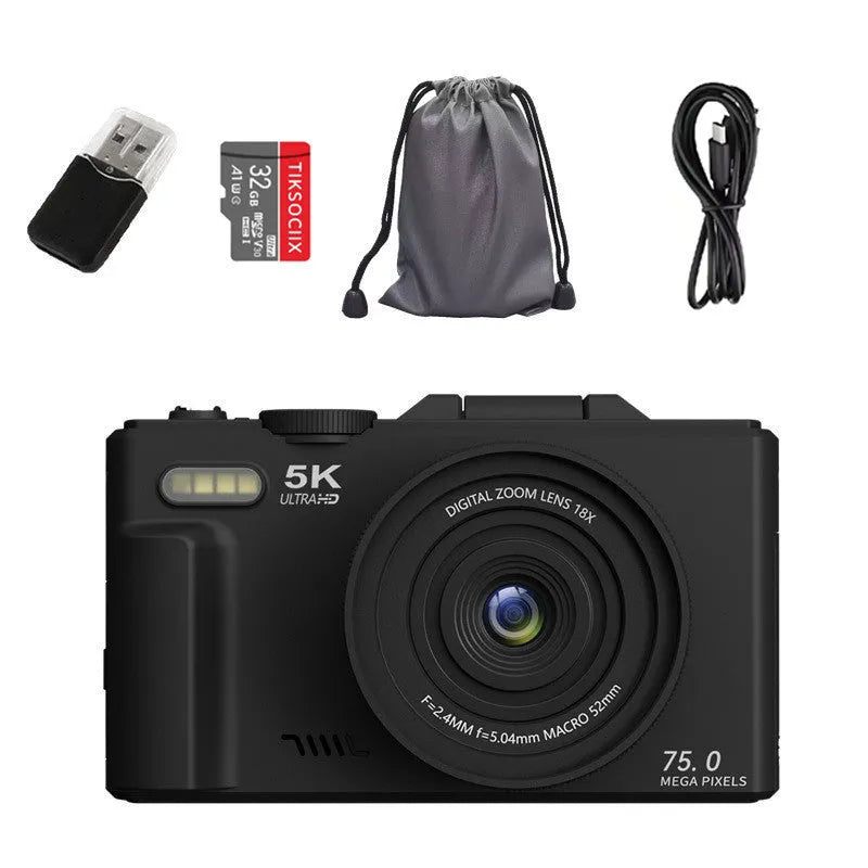 Compact CCD digital camera with Full HD screen and WiFi transmission, 11.5cm x 4.6cm x 6.95cm, in black, pink or white.