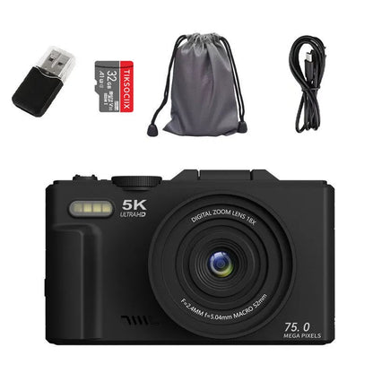 Compact CCD digital camera with Full HD screen and WiFi transmission, 11.5cm x 4.6cm x 6.95cm, in black, pink or white.