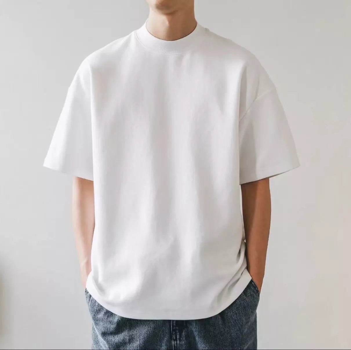 Plus size cotton men's blank T-shirt in oversized retro fit, available in multiple colors