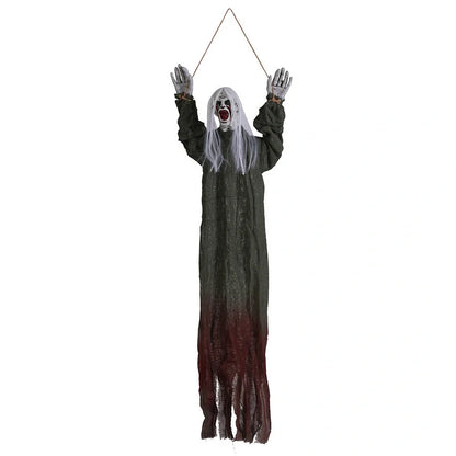 Halloween hanging ghost decoration with cloth construction and blood effect detailing