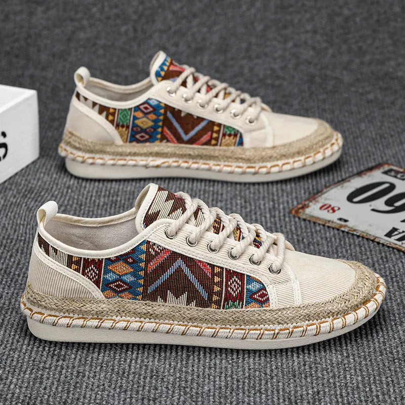 Men's casual cloth summer shoes with round toe breathable design in black or beige colour available in sizes 39-44
