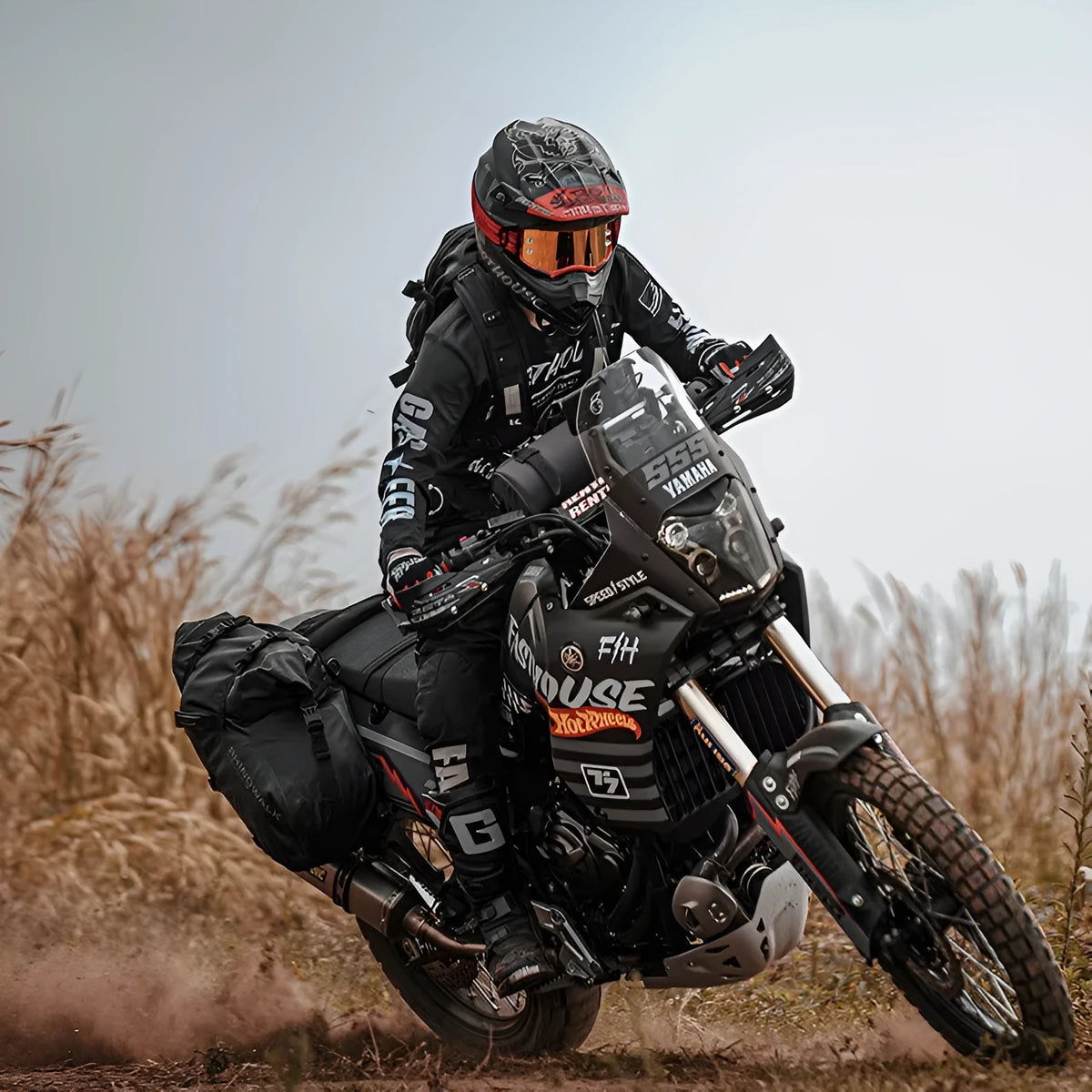 Pair of full waterproof motorcycle side bags, 18L each, polyester, black or orange, rear seat fitment