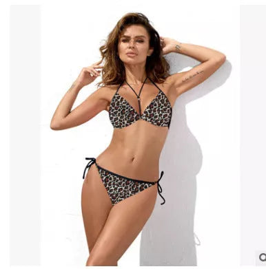 Women's push-up bikini set with leopard print design, available in sizes S to XL