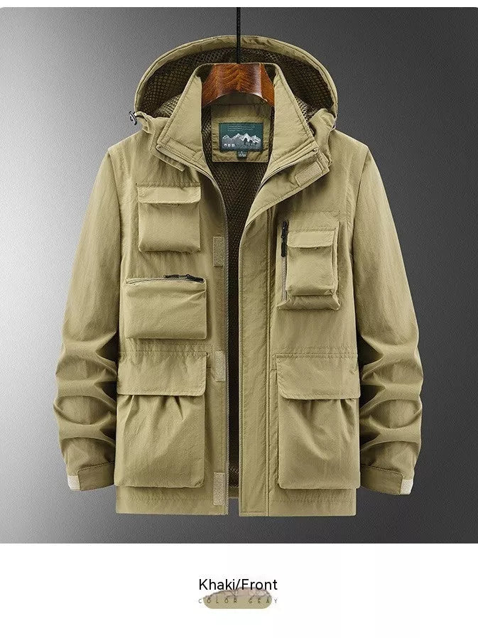 Outdoor Shell Jacket Overalls Jacket in Black, Army Green, Khaki with size patch pocket