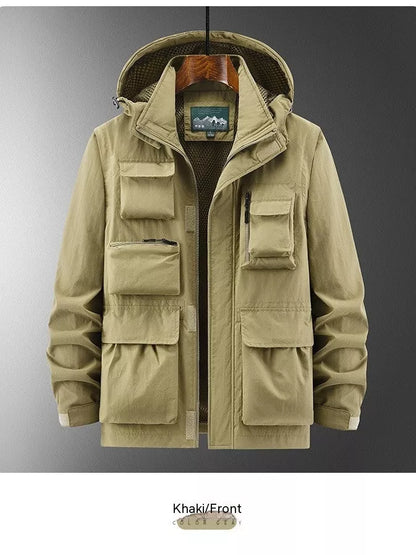 Outdoor Shell Jacket Overalls Jacket in Black, Army Green, Khaki with size patch pocket