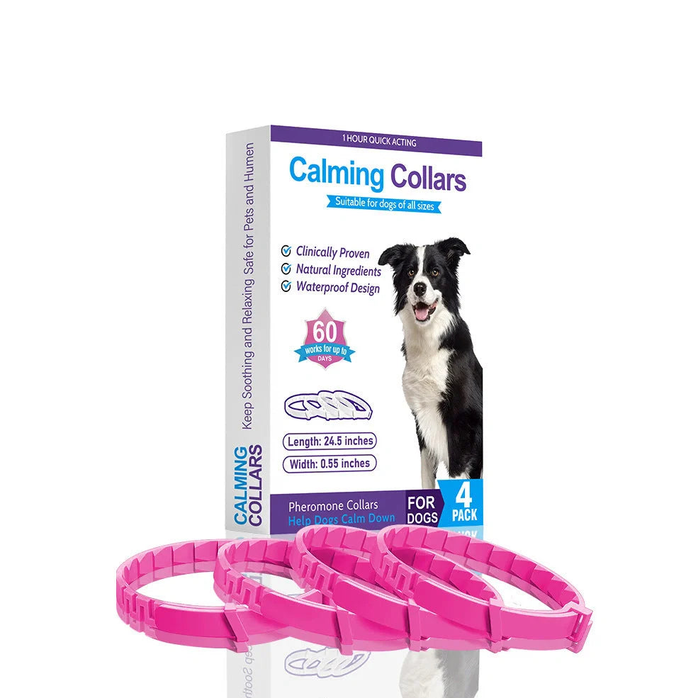 Four 62cm dog anxiety collars with monochrome patterns and TPR material in Chinese style designs