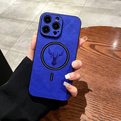 Elk magnetic suction phone case with cartoon design showing magnetic closure and imitation leather texture