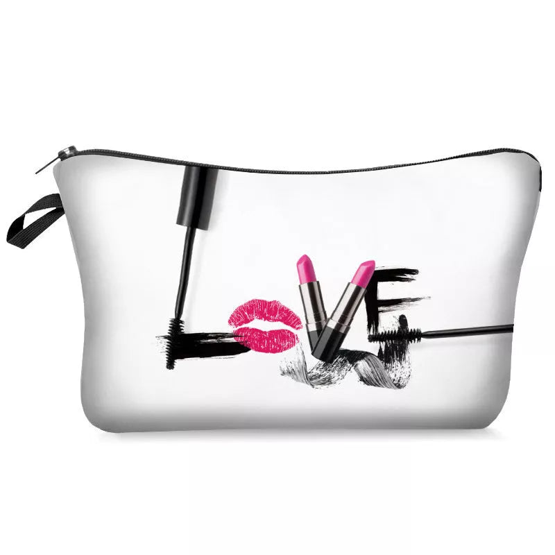 Digital printing lettered make-up bag with zipper closure for cosmetic storage
