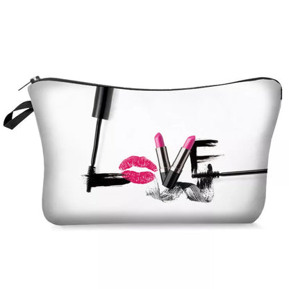 Digital printing lettered make-up bag with zipper closure for cosmetic storage