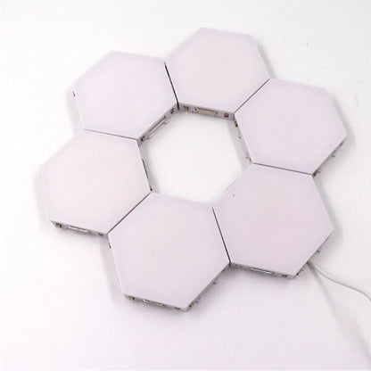 Hexagonal honeycomb wall lamp with touch control for 7 colour options and adhesive mounting system