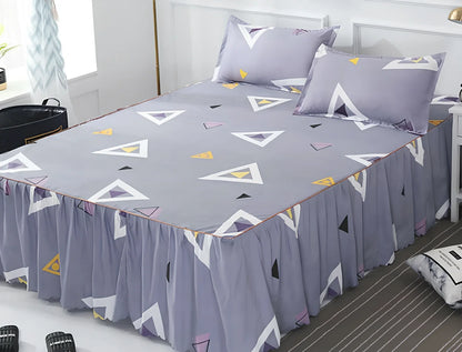 Pure cotton bed skirt pillowcase set with twill weave diagonal pattern in multiple colour options