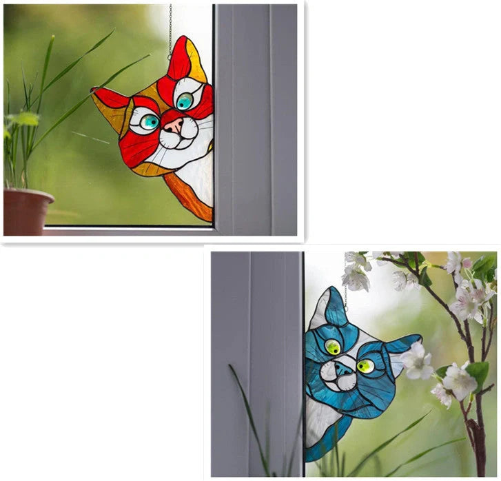 Colorful PVC cat window sticker with double-sided design for home and car decoration