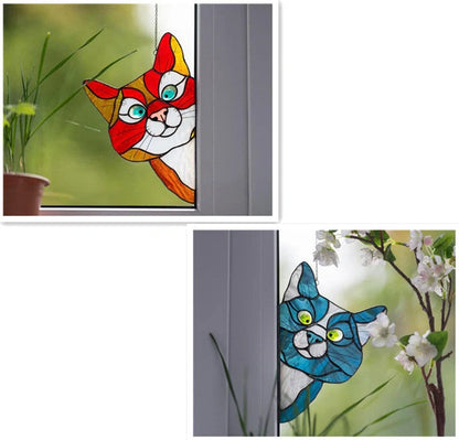 Colorful PVC cat window sticker with double-sided design for home and car decoration