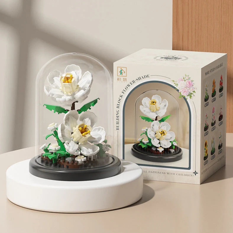 Eternal Flower Basket building blocks set with eight floral designs in colour box packaging