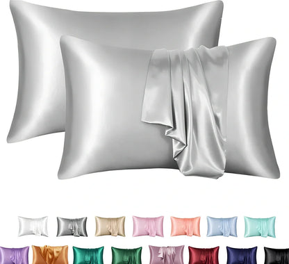 Silk-effect satin envelope pillowcase in navy blue showing envelope closure and smooth fabric texture
