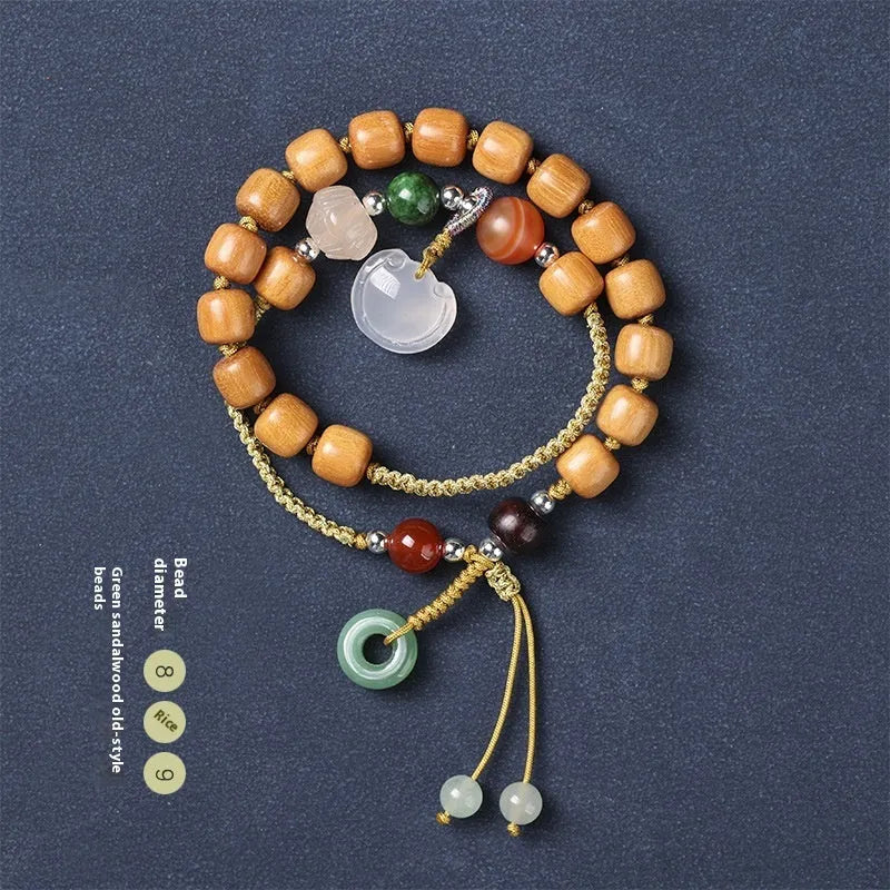 Women's double ring bracelet with sandalwood fragrance, hand-woven ebony and traditional Ruyi pattern