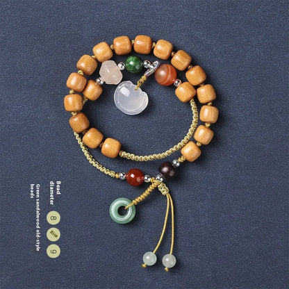 Women's double ring bracelet with sandalwood fragrance, hand-woven ebony and traditional Ruyi pattern
