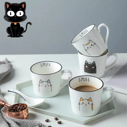 Ceramic coffee cup with cartoon cat design, perfect for couples and coffee enthusiasts