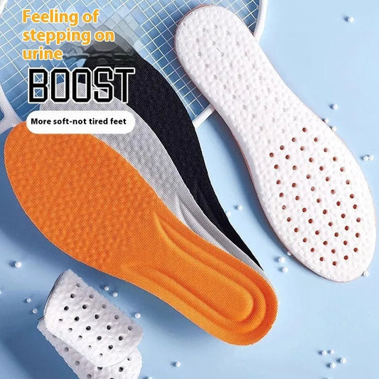 Breathable deodorant sports insoles in grey, black, and orange colours, with cut-to-fit sizing for shoes 35-46.