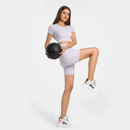 Women's solid colour cotton blend super stretch sports shorts for running and fitness.