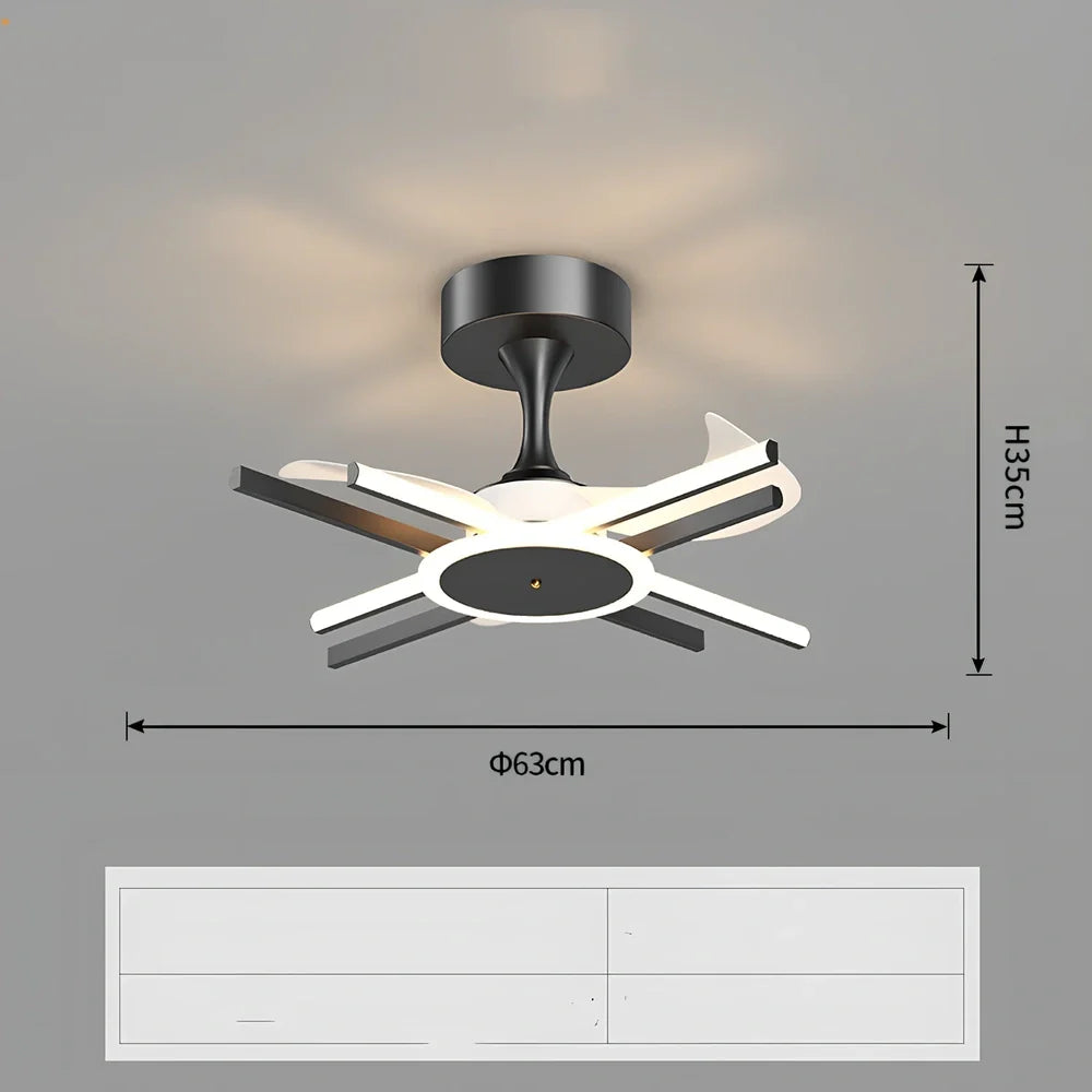 Nordic iron pendant fan lamp with LED lighting in black finish, 100cm diameter size