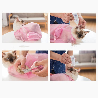 Multi-color anti-bite shower bag for secure and easy cat washing