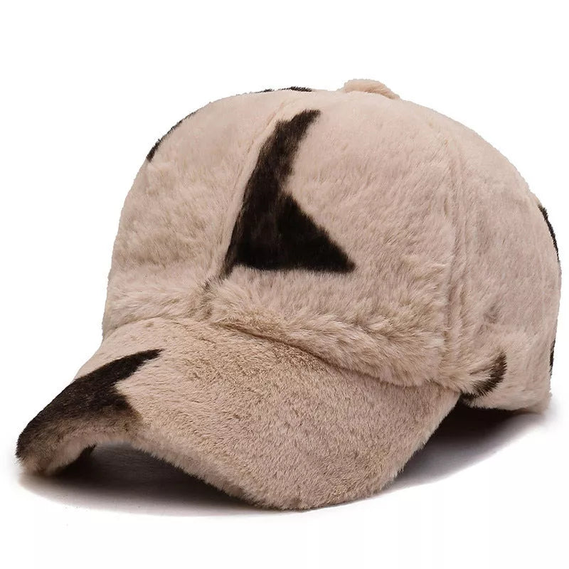 Adjustable leopard fleece baseball cap in various prints for winter wear