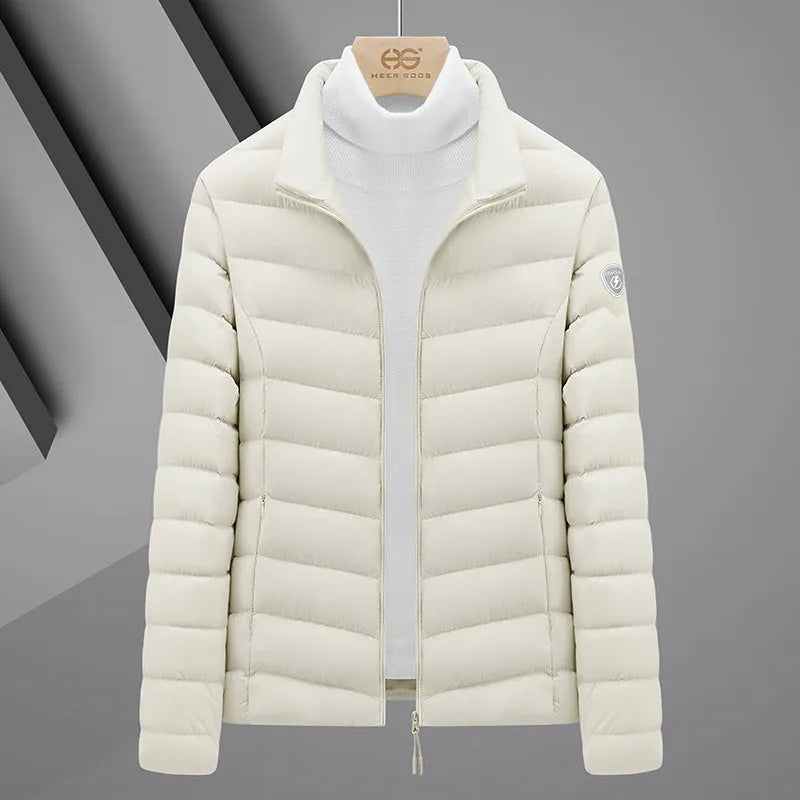 Plus size grey goose feather padded jacket, non-hooded, 50cm length, men's and women's colours, sizes S to 6XL