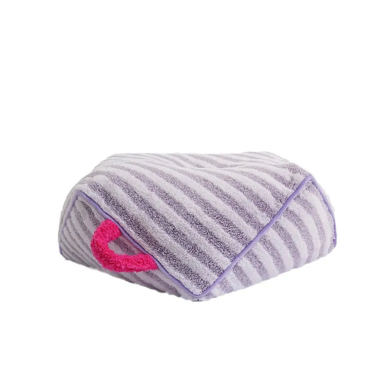 Striped soft velvet pet bed with removable cover in orange, purple, or yellow for dogs