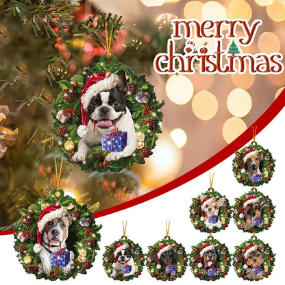 Hand-painted wooden Christmas ornament with geometric design and picture color