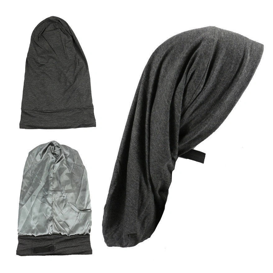 Adjustable satin-lined nightcap in various colors for women's hair care and relaxation