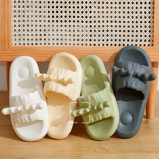 Deer horn style flip flop slippers in EVA material with hollow-out design and non-slip sole