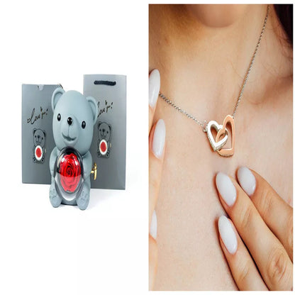 Eternal Rose Teddy Bear Jewelry Box with rotating drawer and preserved rose