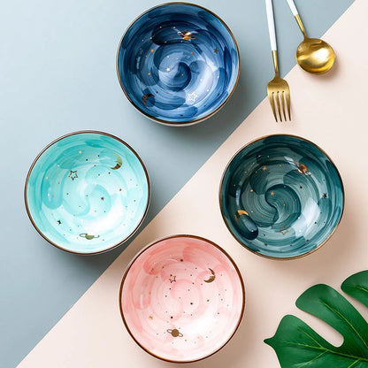 Nordic ceramic salad bowl set with star design in four colors