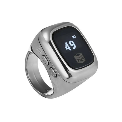 Al-Fatiha black electronic zikr counter on wrist showing digital display, with rose gold and silver colour options visible.