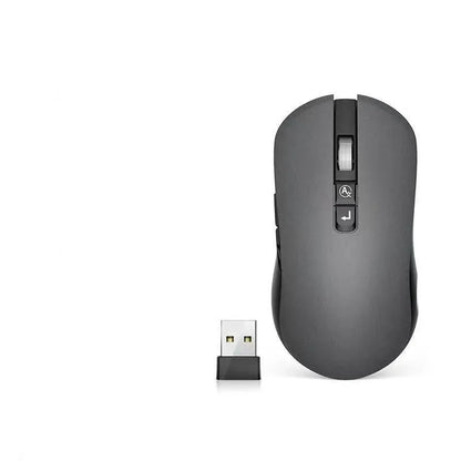 Mute IFLYTEK wireless gaming mouse with seven buttons and USB receiver on wooden desk