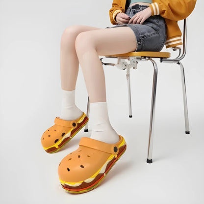 Women's light beige EVA platform sandals with thick sole and hollow-out design on a white background.